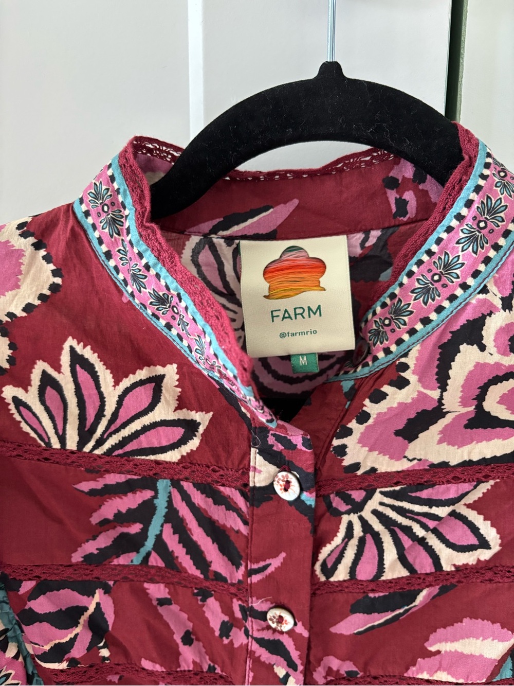 Farm Rio Mock Neck Button Front Ruffled Blouse - Picture 5 of 7